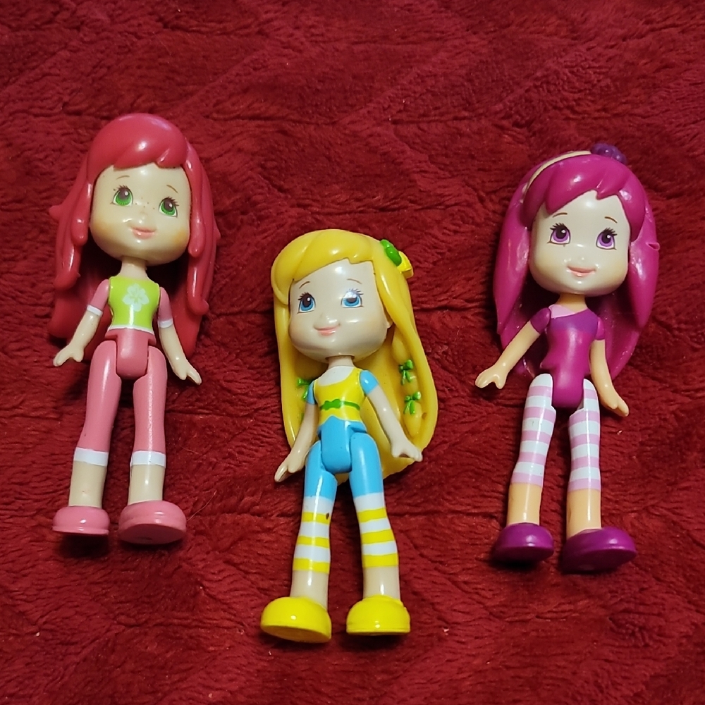 Set Of 3 Strawberry Shortcake Mini Dolls,SCENTED.  Strawberry, Lemon & Raspberry